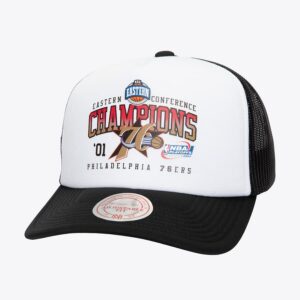 Mitchell & Ness White Philadelphia 76ers Hardwood Classics Champions Trucker Snapback Hat Blanc 1593111