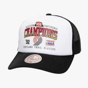 Casquette de baseball Mitchell & Ness blanc Portland Trail Blazers Hardwood Classics Champions Trucker Snapback chapeau blanc 1593108